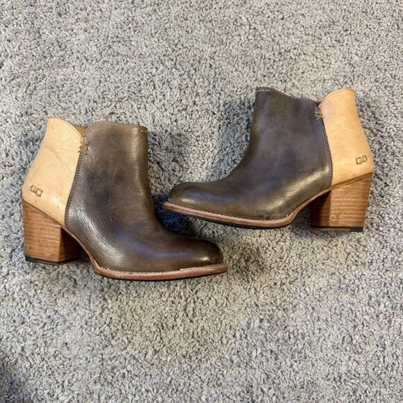 Bed Stu Cobbler Two Tone Leather Boots Ankle Booties Gray Tan Womens 9 - Picture 1 of 10